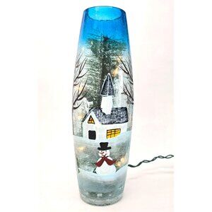 Kirklands Pre-Lit Snowman Hand-Painted Glass Vase Decorative Accent Winter vl800